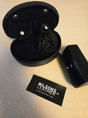Wilson's Genuine Black Leather Lipstick Case & Jewelry Case Accessory 2pc Set