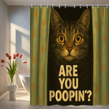 Funny Cat Shower Curtain - Are You Poopin' - Cute Bathroom Decor