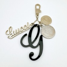 GUCCI Bag Charm Keyring chain Cursive G Black Logo Crest Interlocking Coins Rare
