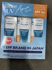 KAO Biore UV Aqua Rich Watery Essence 3Pack Sunscreen SPF50 50ml 150 Ml Total