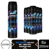 Lynx Fine Fragrance Blue Lavender Body Spray 200ml 6 Pk Mens Deodorant 72H Fresh