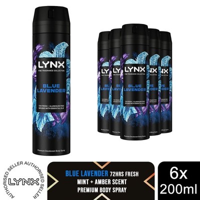 Lynx Fine Fragrance Blue Lavender Body Spray 200ml 6 Stück Herren Deodorant 72H Fresh