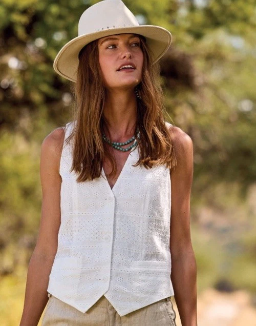NEW Sundance Catalog Women’s White CLARITA WHITE Eyelet Button Summer Vest M