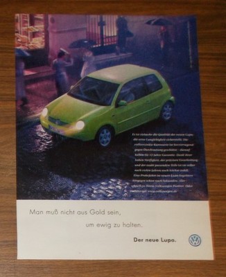 Rare Advertising VW LUPO - You Don't Have To Be Gold To Help Forever 1999