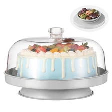 Cake Stand with Dome，2-In-1 Cake Holder With Lid，Metal Dessert Stand with Acr...