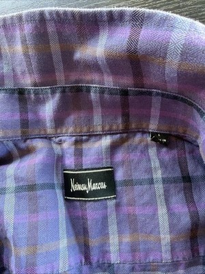 Best Offer Neiman Marcus Men's Large Purple Plaid Long Sleeve Shirt Button Down