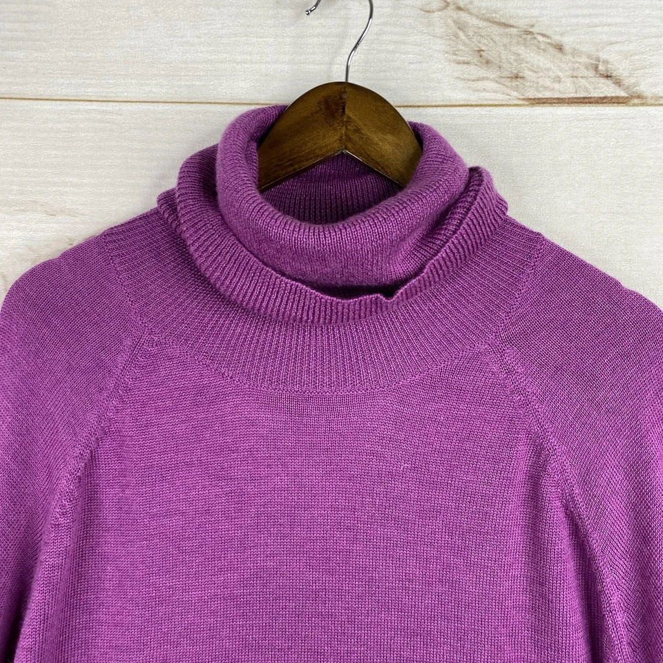 Eileen Fisher Turtleneck Sweater Womens 3X Purple Merino Wool Bell 3/4 Sleeve - Image 2 of 4