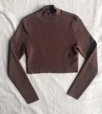 H&M Divided Y2K Womens M Cropped Mock Neck Shirt Top Brown L Preppy Beach Ribbed