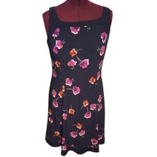 Chaps Ralph Lauren Women's Sleeveless Fit and Flare Dress Navy Blue Floral L