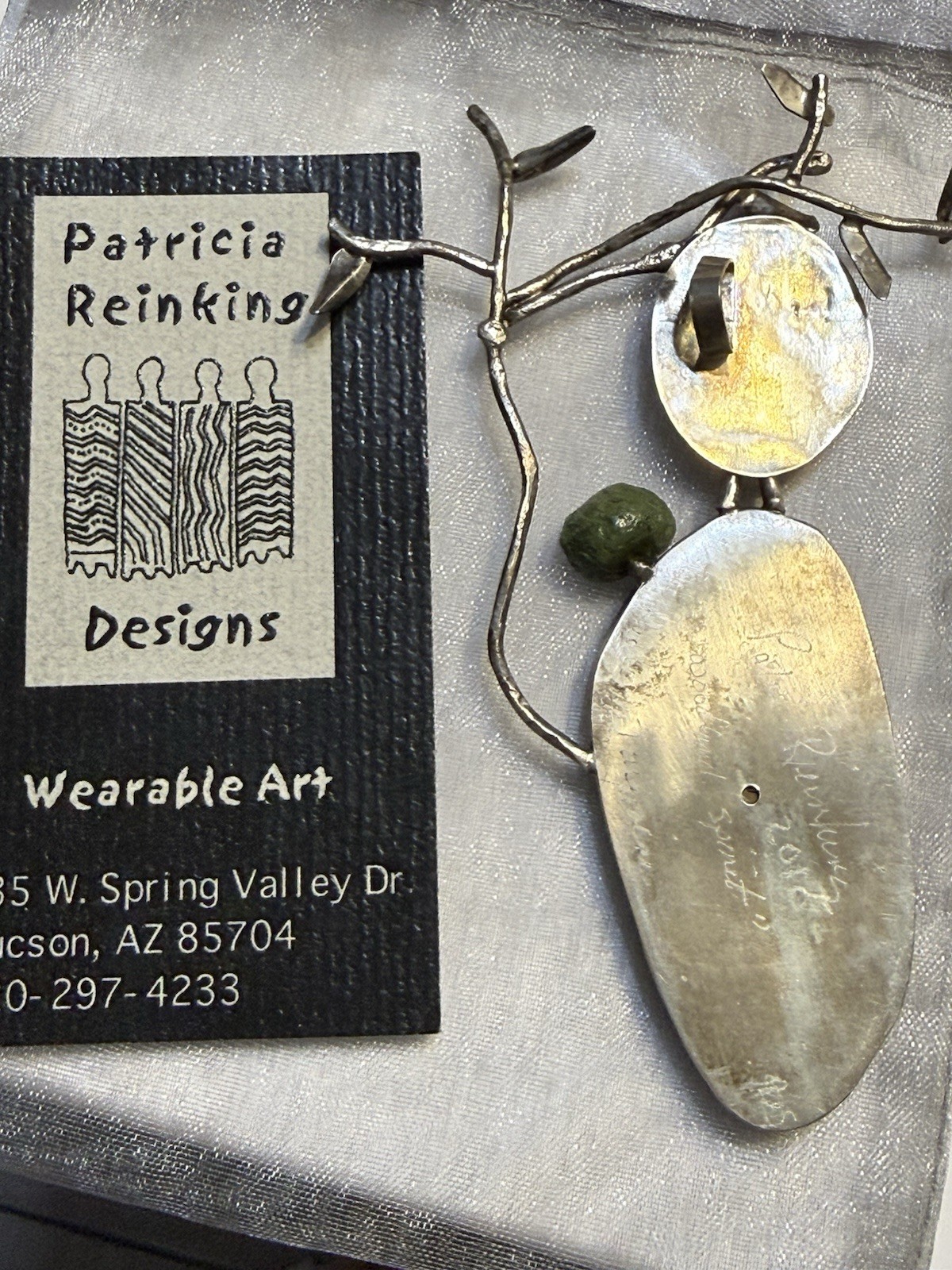 Patricia Reinking Designs Signed Sterling Silver Green Stone Pendant | eBay