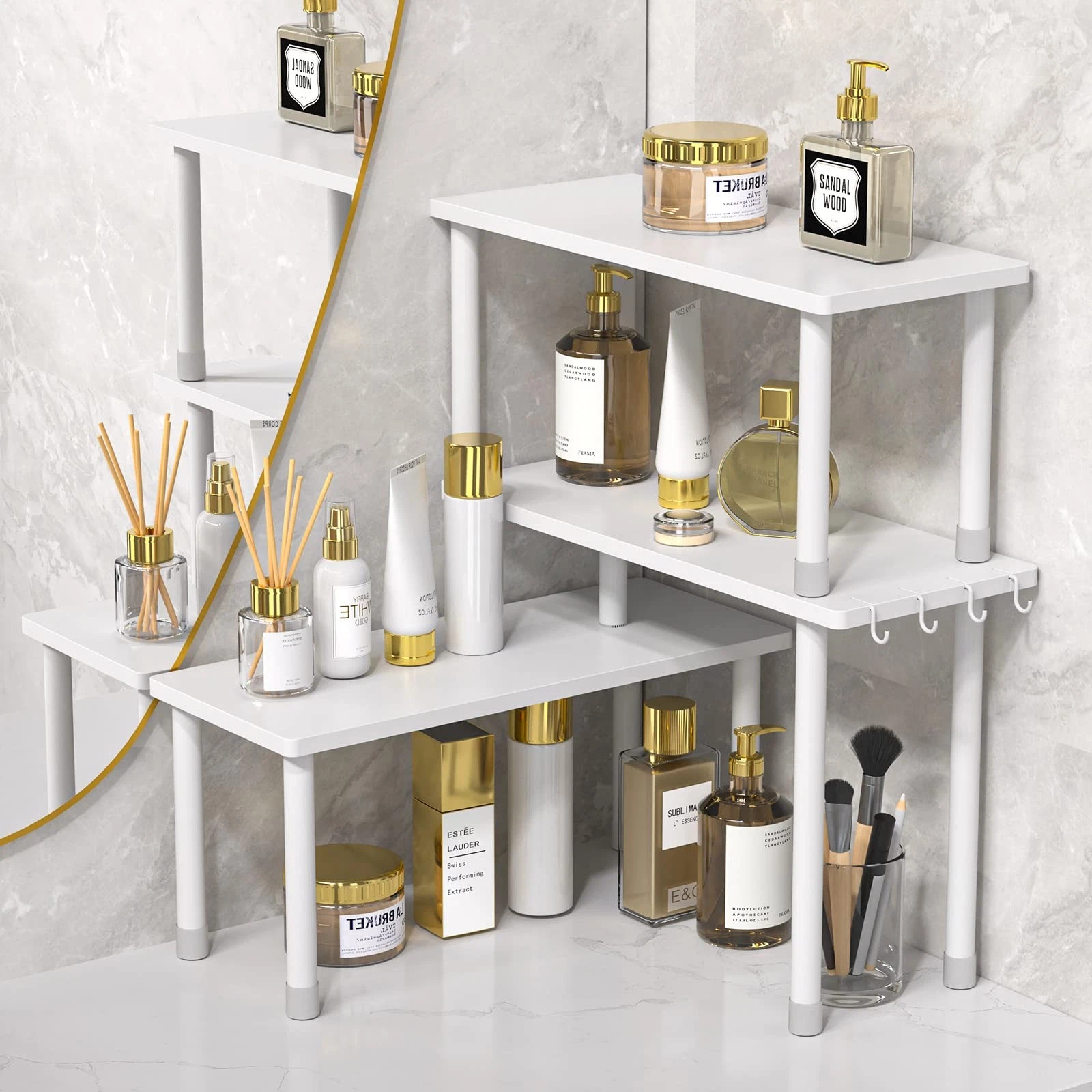 Bathroom Organizer Countertop Kitchen Counter Shelf 2 Tier Separable for Mult...