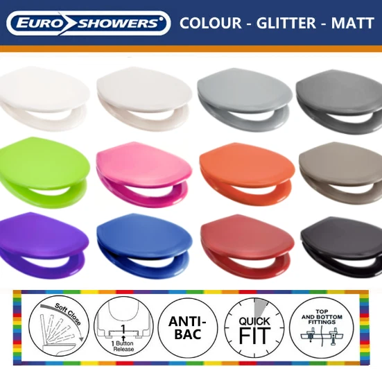 OPEN BOX Euroshowers RAINBOW COLOUR / GLITTER / MATT SOFT CLOSE TOILET SEAT