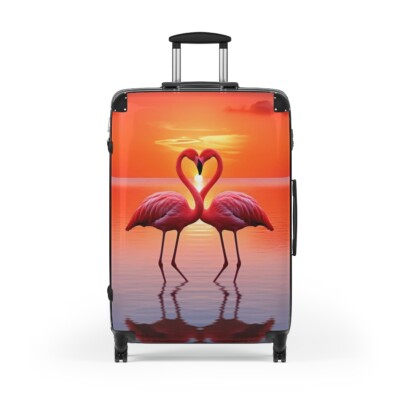 Suitcases Flamingo Heart Sunset Design Stylish Travel Luggage