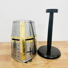 Medieval Templar Helmet Crusader Knight Armor Helmet With Stand 18 Gauge Steel