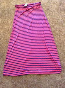 pink and blue striped maxi dress