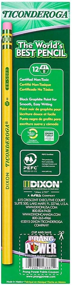 Wood-Cased Pencils, 1 B Extra Soft, Yellow, 12 Count