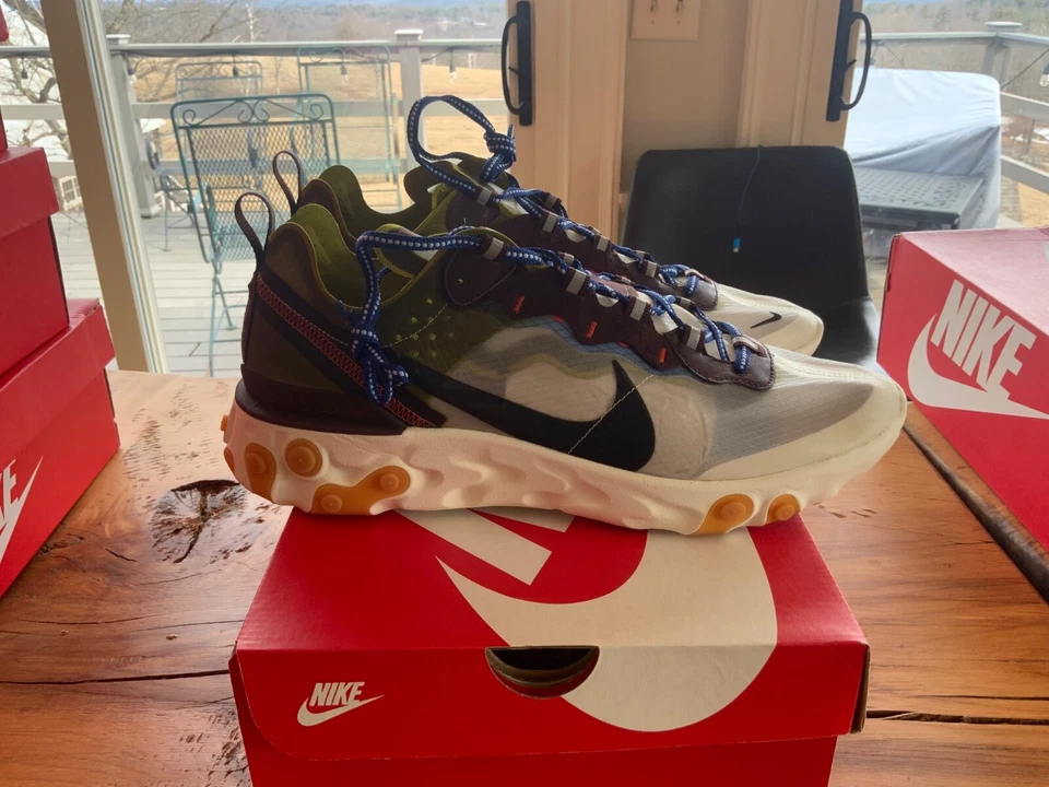 DS Mens Size 12 Nike React Element 87 AQ1090 300 Moss/Black-Eldorado New in Box - Image 2 of 4