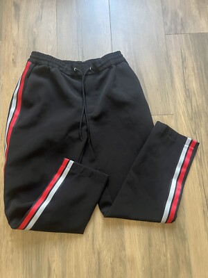 Topman Pants Adult 30S Black Sidey Jogger Red Side Stripes Bottoms SweatPant