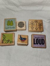 Wood Mount Rubber Stamps Best Friends Laugh Flowers 6pc Lot