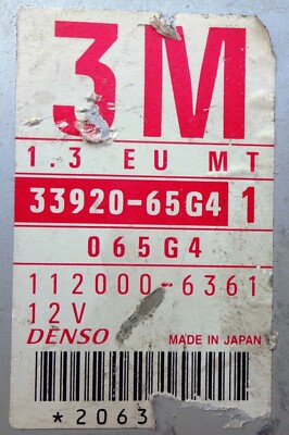 ECU 33920-65G4 DENSO 112000-6361 BALENO G13BB 1,3cc EFI 16V MODEL
