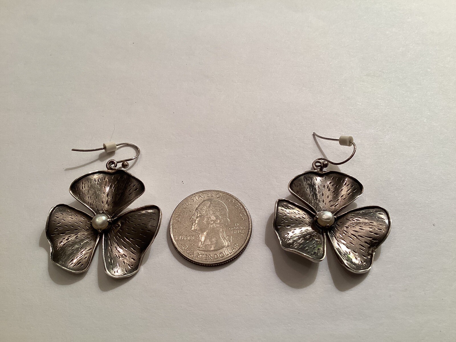 Sterling Silver 925 dangle earrings shape of 3-Le… - image 4