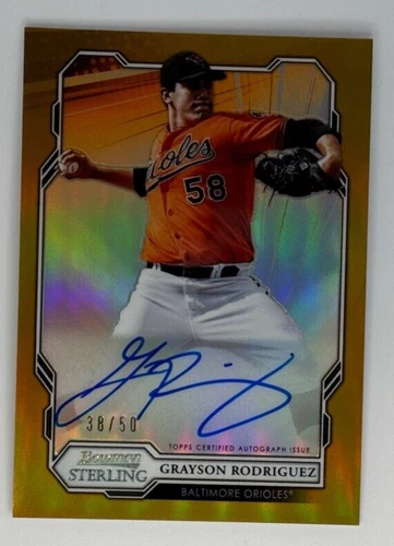 2019 BOWMAN STERLING Grayson Rodriguez AUTO 38/50 GOLD REFRACTOR ORIOLES