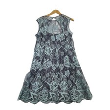 Kay Unger Two-Layer Cocktail Dress Sheer Bottom/Top Lace size 18 Gray/Blue