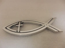 JESUS Cross Religious Logo Christian Fish Symbol Chrome Car Truck Emblem 5in