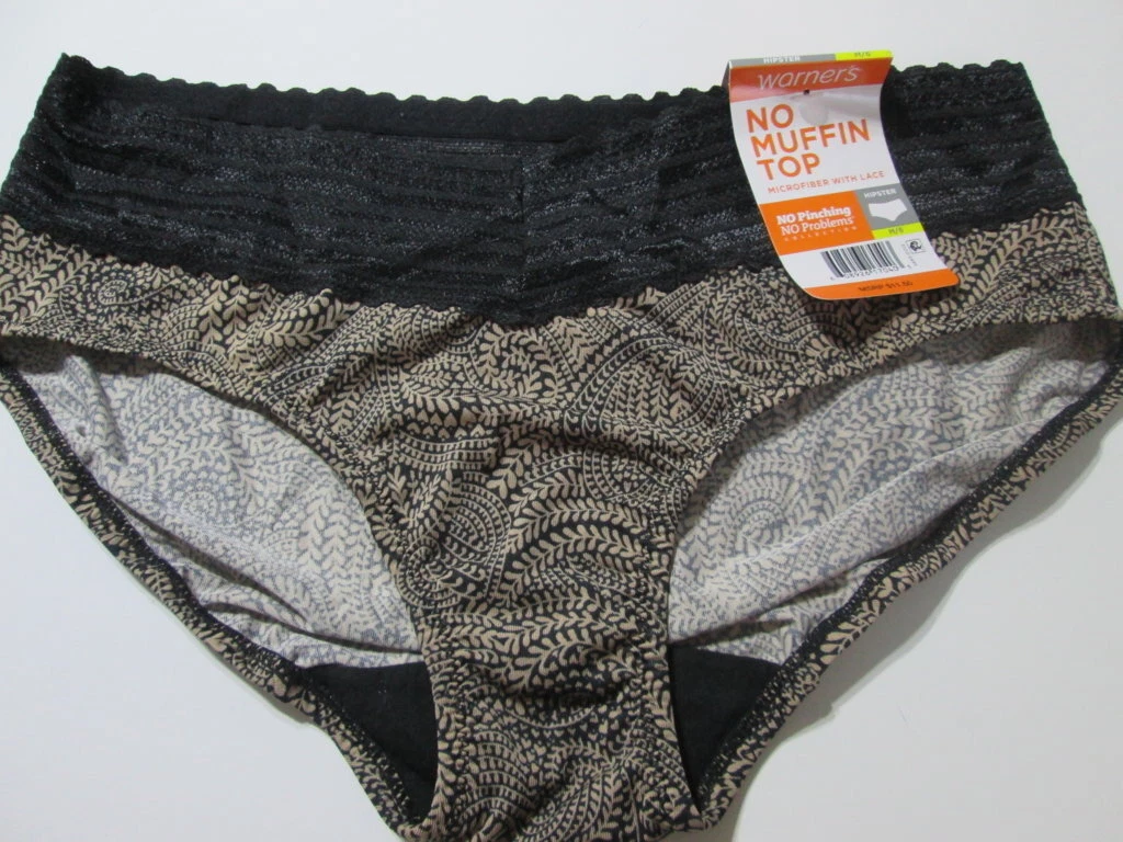 NWT Warners Womens Size M Panty Hipster Black/Brown Lace Leaf Print  Lingerie