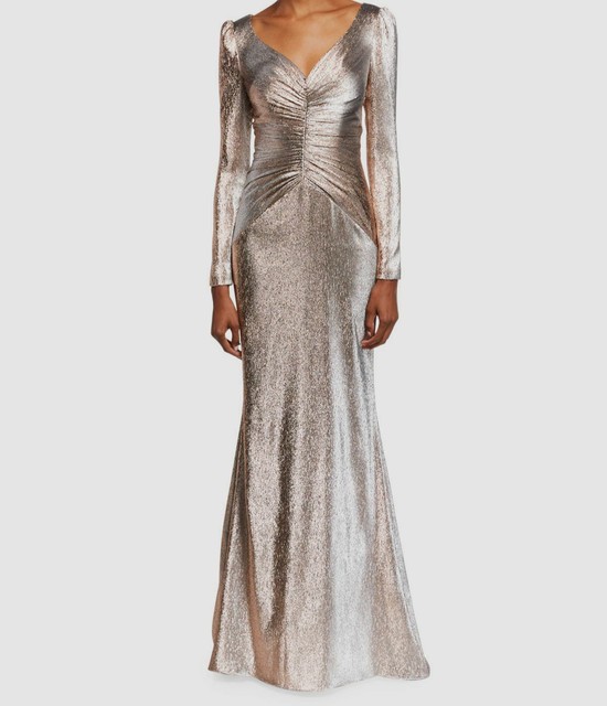 Theia Women's Pink Long Sleeve Shirred Metallic Mermaid Gown Dress Size 12  for sale online | eBay