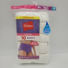 Hanes Women's Cotton Brief Panties Size 9 White 10 Pack Cool Comfort Tagless NEW