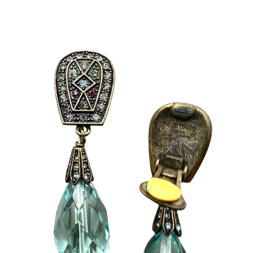 Heidi Daus Blue Crystal Bronze Clip Earrings Chandelier 2 Inch - Image 3 of 3