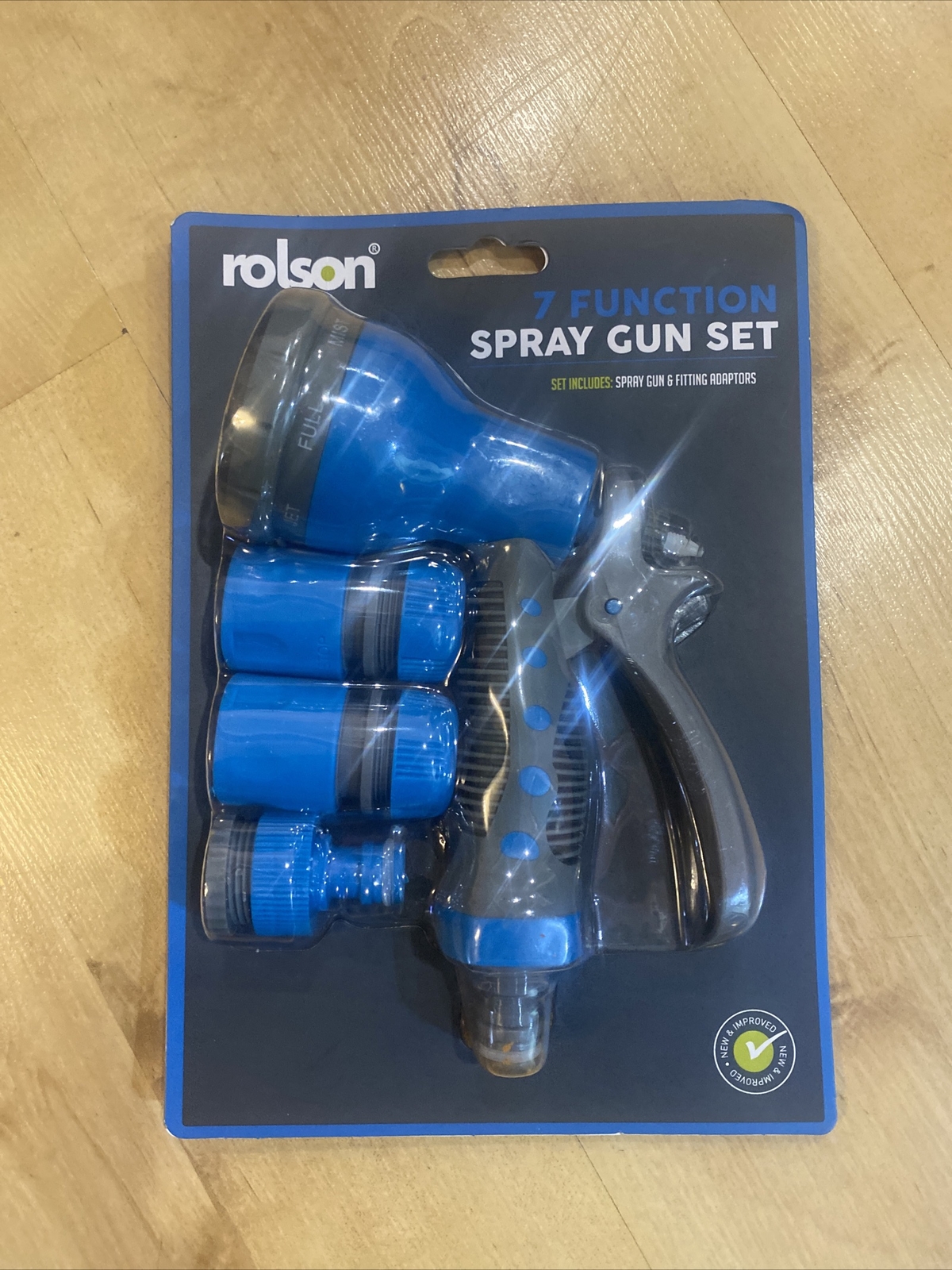 Rolson 7 Function Spray Gun Set With Fitting Adaptors Soft Grip Handle