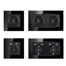 220V EU Glass Panel Wall Socket Electrical Power Outlet With USB Charger Port