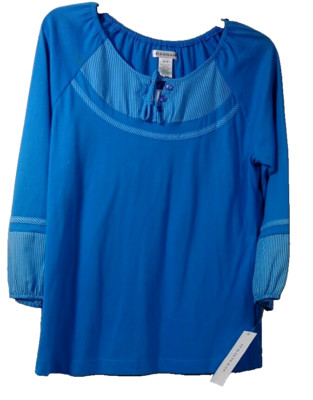 French Blue Blouse size Med NWT LS peasant style pullover Top M HANNAH Womens