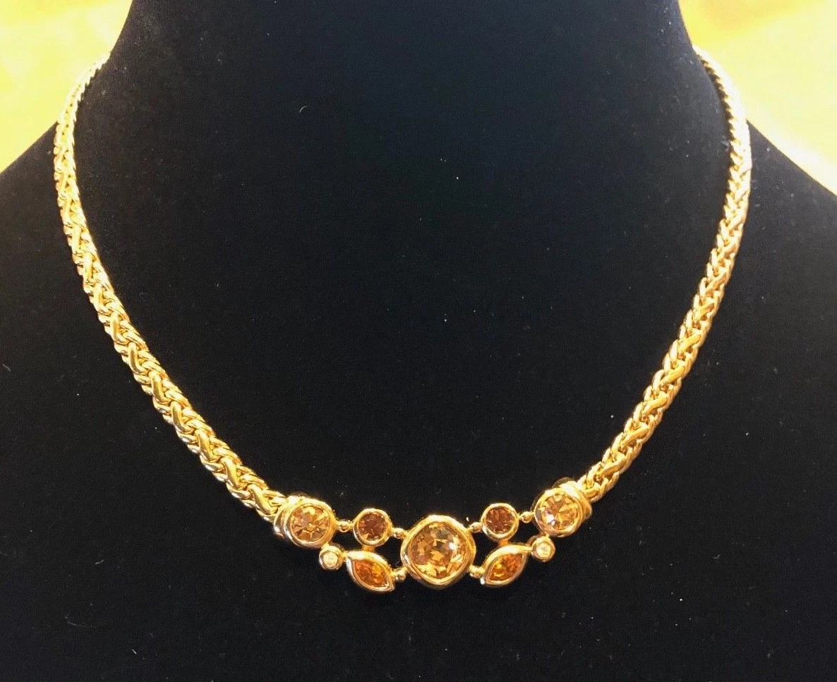 Splendida Collana Cristallo Topazio Topazio Vintage Christian Dior Placcata in Oro
