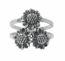 Sterling Silver Three Sunflowers Ring