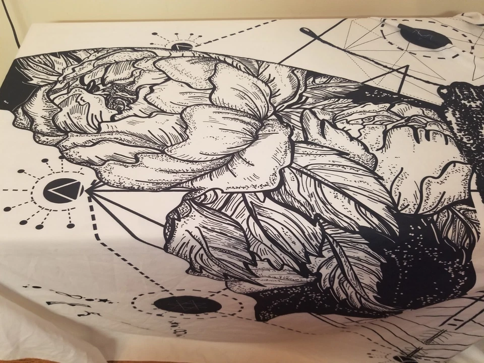 Pôster de tapeçaria arte de parede boho branco preto traça floral cosmos celestial 60X80" - Imagem 3 de 4