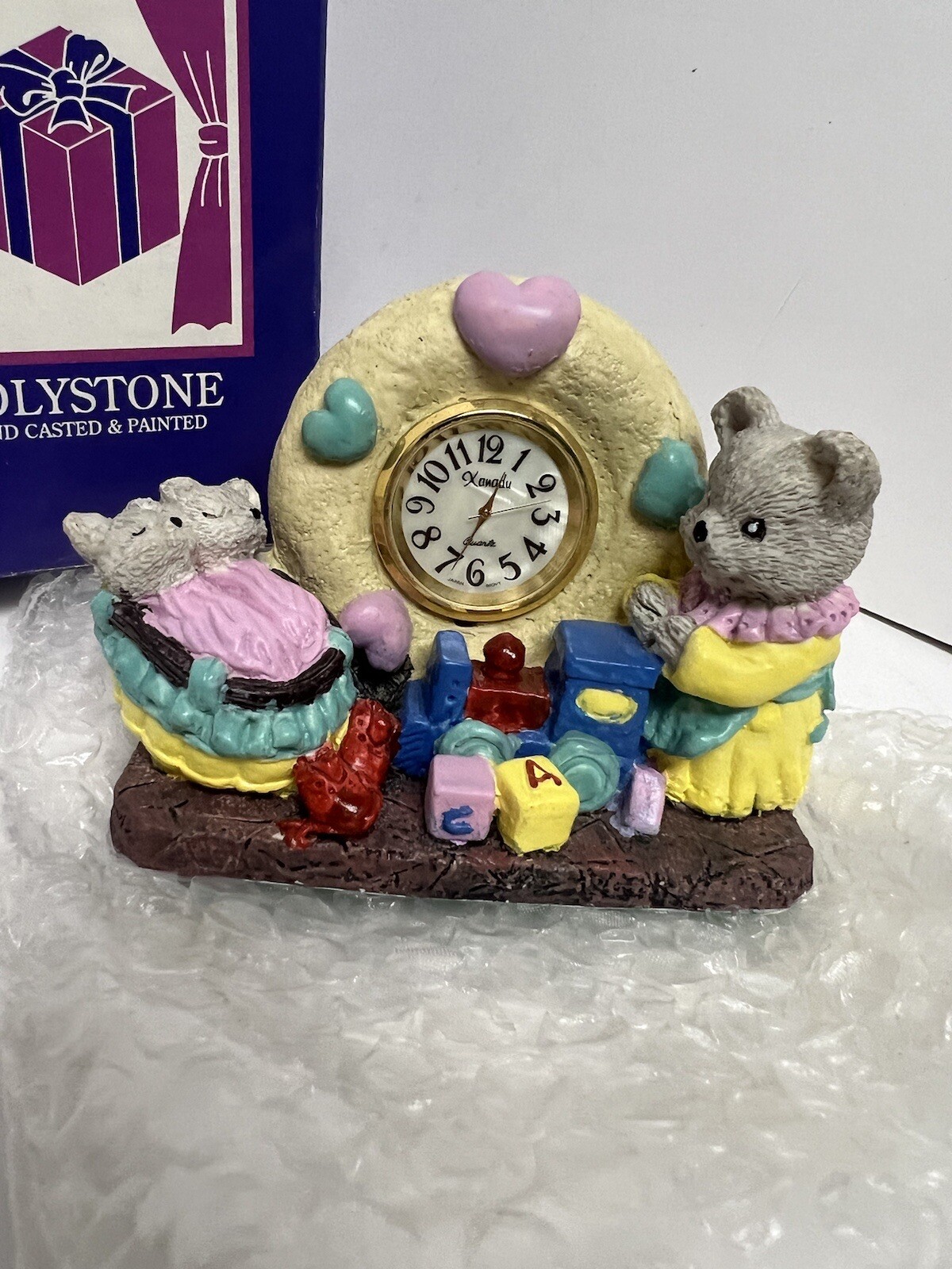 Bears Figurine w/Mini Quartz Desk Clock New And Working