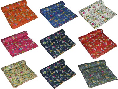 9 PIECES WHOLESALE LOT KANTHA QUILT TWIN SIZE INDIAN PARADISE BLANKET GUDARI