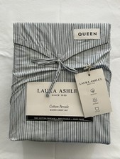 NEW 4pc Laura Ashley Queen Sheet Set MARILYNN STRIPE Charcoal  White