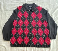 VTG LANDS' END Black Red Shawl Collar Cardigan Womens Sweater - Sz: 1X (16W-18W
