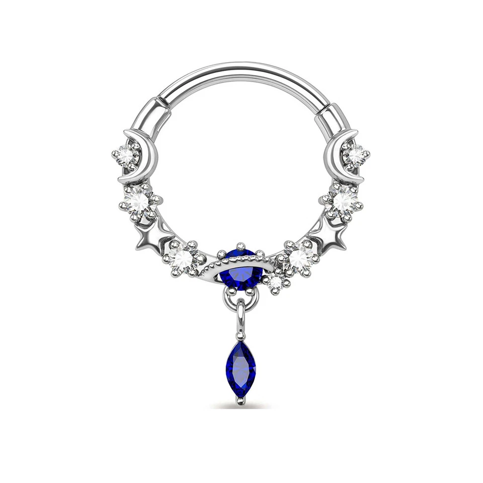 Anillo labio oreja nariz tabique estrella luna calibre 1-16 hélice tragus C322 Foto 2 de 4