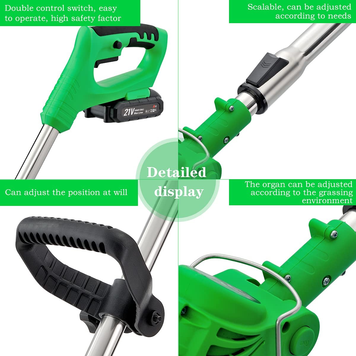 Weed Wacker Cordless Electric Brush Cutter 52 Inch Grass Trimmer Stingless Li...