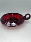 Vintage Fenton Ruby Red Glass Hurricane Lamp Candle Holder Hand Painted Debi L