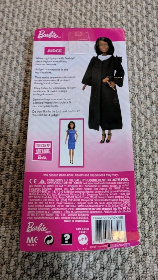 2019 Barbie Career Of The Year African American Judge Black Hair FXP43 RARE NEW - Image 2 of 4