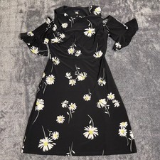 Tommy Hilfiger Women Black Daisy Floral Cold Shoulder Ruffle Dress Size 2