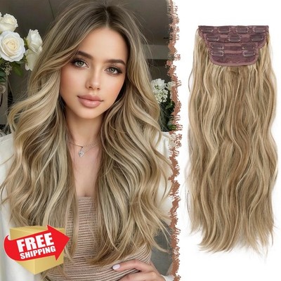 FESHFEN Clip In Extensions Light Brown Mixed Blonde 20 Inch 4PCS