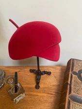 Woman's Vintage Red Wool Hat with Strawbridge & Clothier Label
