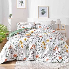 Floral Duvet Cover Size - White Yellow Flowers and Green Leaf King Floral 1 